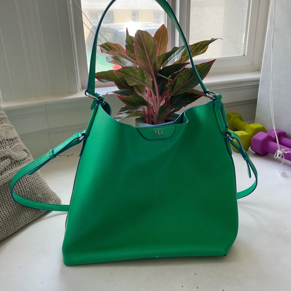 Lauren Ralph Lauren Emerald Green Leather Shoulder Tote